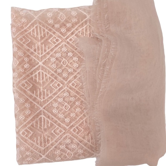 NWT Pac Sun Infinity Scarf Raw Edge Embroidered Panel Pink Beige  B10 - Picture 2 of 7